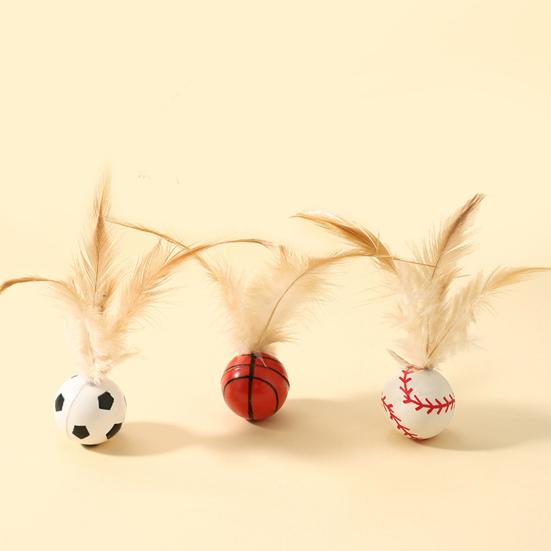 3PCS Cat Toy Exercise Ball with Feathers Lightweight Bounce Ball Interactive Entertainment Toy for Cat Active