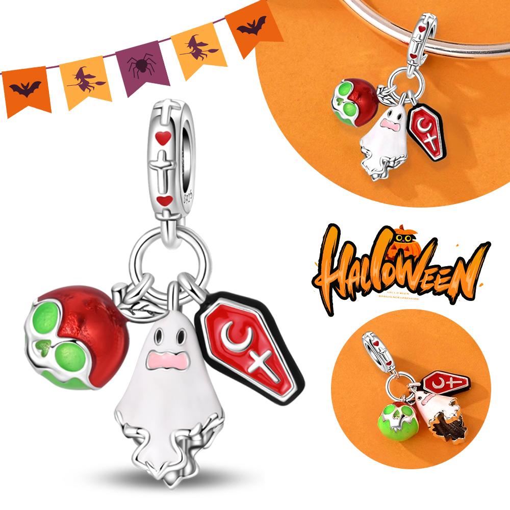 Halloween Party Copper Luminous Skeleton Coffin Pendant Beads Fit Charms Bracelet For Jewelry Making Women Gifts