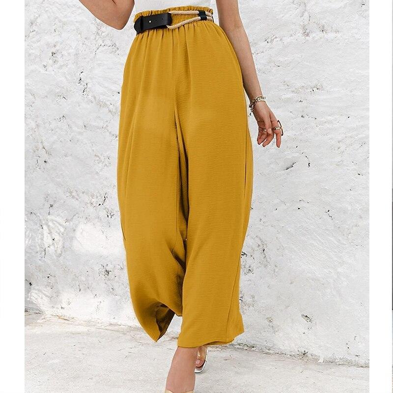 Ležérní bavlněné plátěné široké kalhoty dámské jednobarevné volné kalhoty s vysokým pasem pro ženy 2023 módní kancelář dámské kalhoty Pantalon 25300
