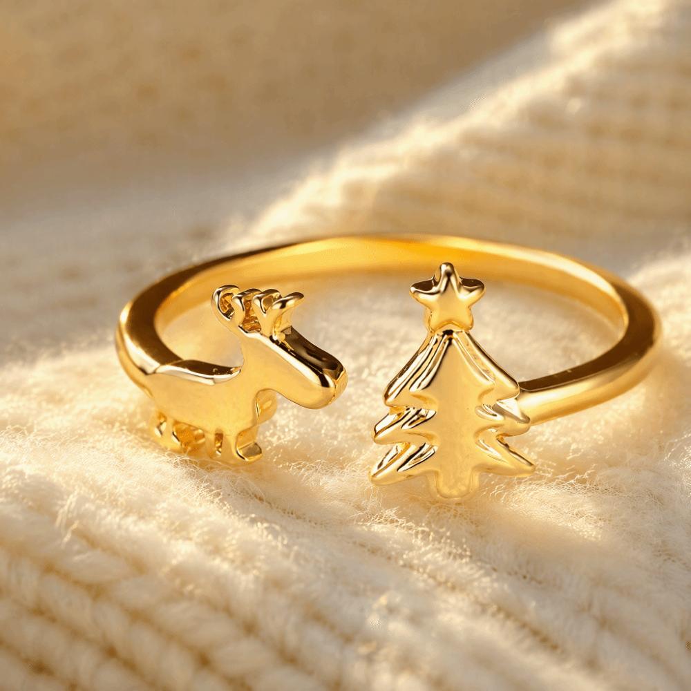 Retro Reindeer Ring Lightweight Adjustable Ring Cute Christmas Tree Ring  Gift