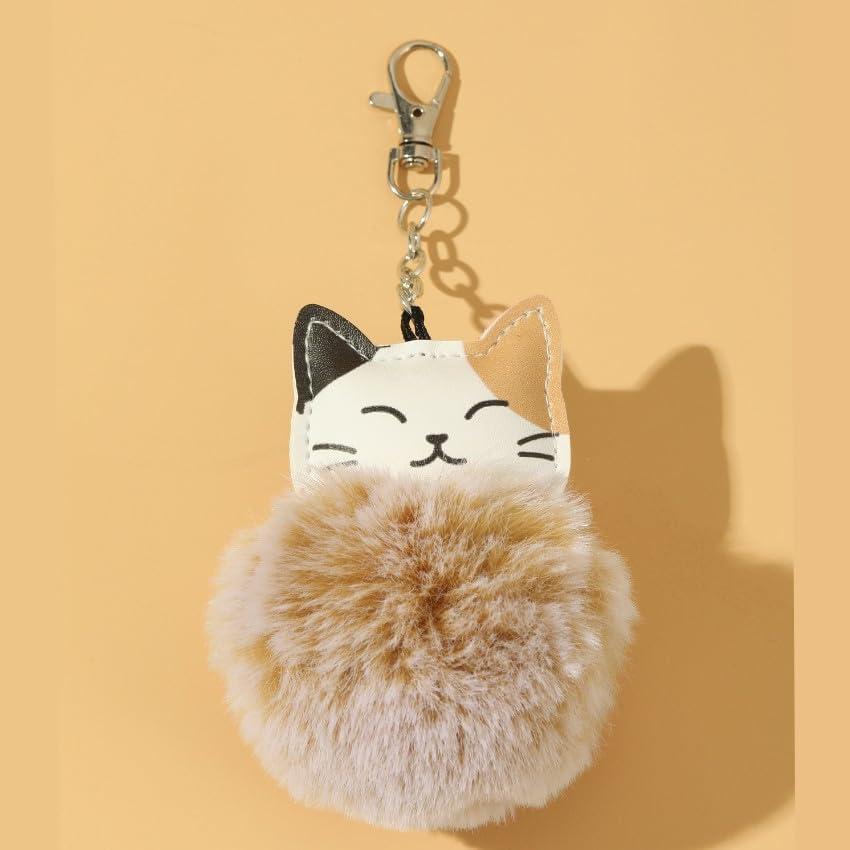 [Coyoohouse] Fluffy Plush Keychain Cat Fluffy Cute Bear Design with Strap Backpack/Bag Accessory Perfect Christmas/Children's Day Gift Fashion