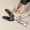 French Wedge Heel Bag Head Cool Slippers Women's Summer Wear Metal Super Versatile Fashion High Heel Muller Half Drag