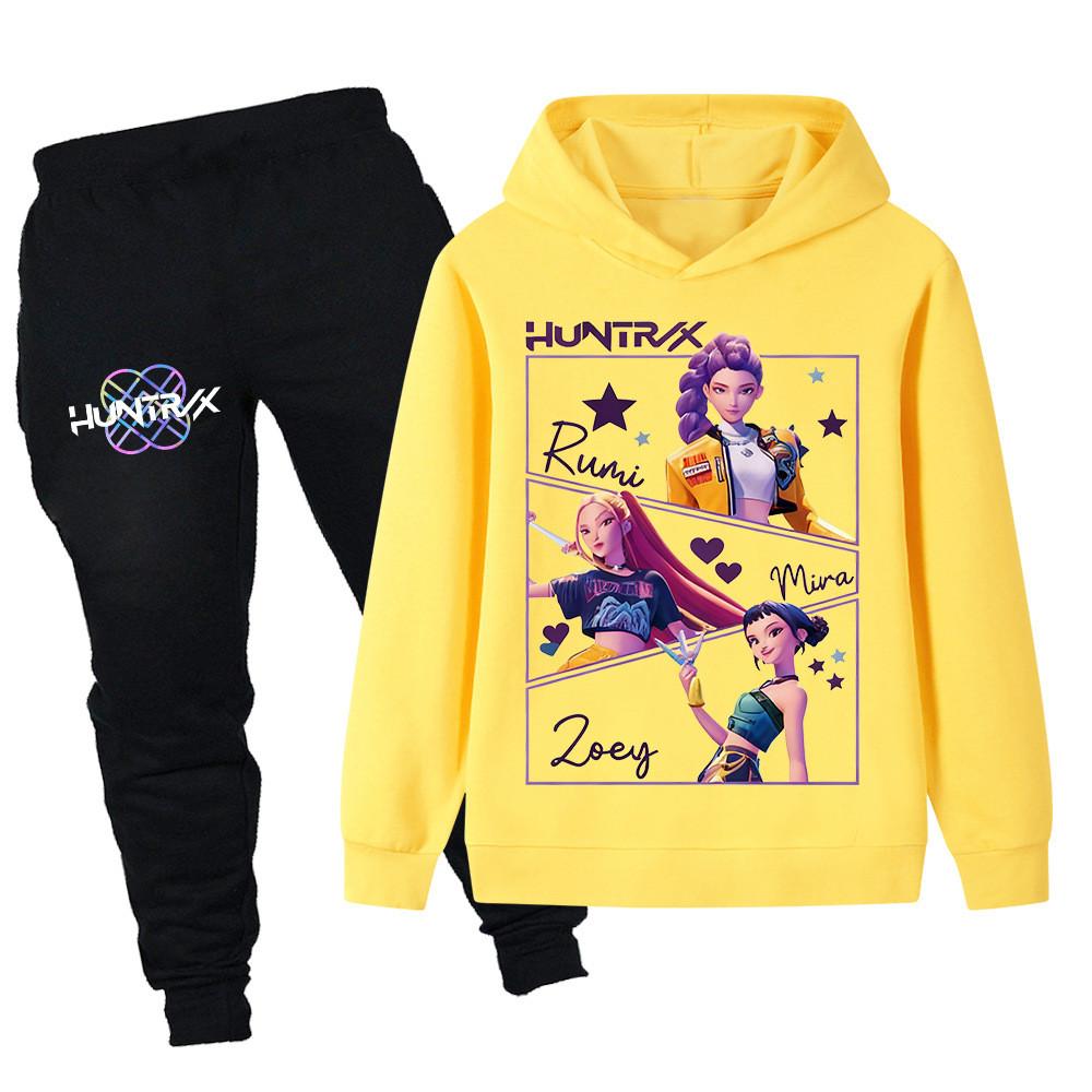 PB1241 Kinder Jungen Mädchen Kpop Mira Zoey Rumi Aufdruck Langarm Kapuzenpullover Hose Hosen Kleidung Sets