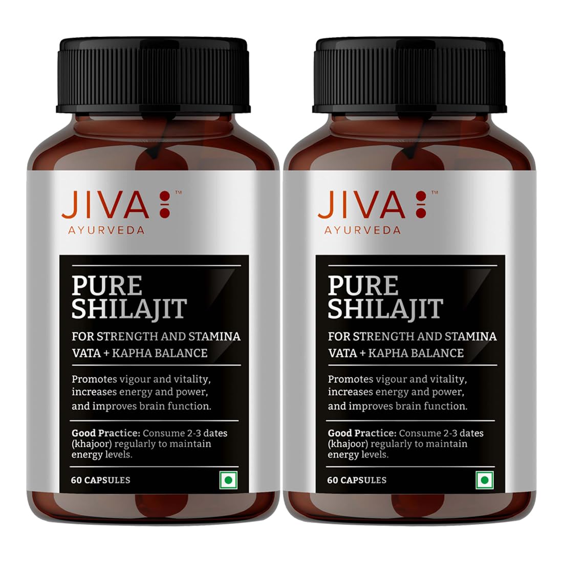 

Jiva Pure Shilajit 60 Capsules X Pack Of 2 Natural Herbal Supplement For Daily Wellness And Vitality Support Use