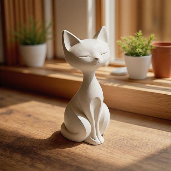 Elegant Cat Statue 3D Printed Minimalist Art Cat Sculpture Collectible Kitten Figurine for Desk Wine Cabinet Bedroom Bedside Decor Gifts for Cat