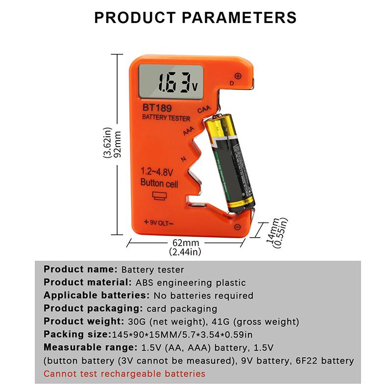 Bt189 Tester per batterie ultra-piccolo 9V Aaaaa Cellula a bottone universale per uso domestico Display digitale LCD Tester per batterie Rilevatore di power bank