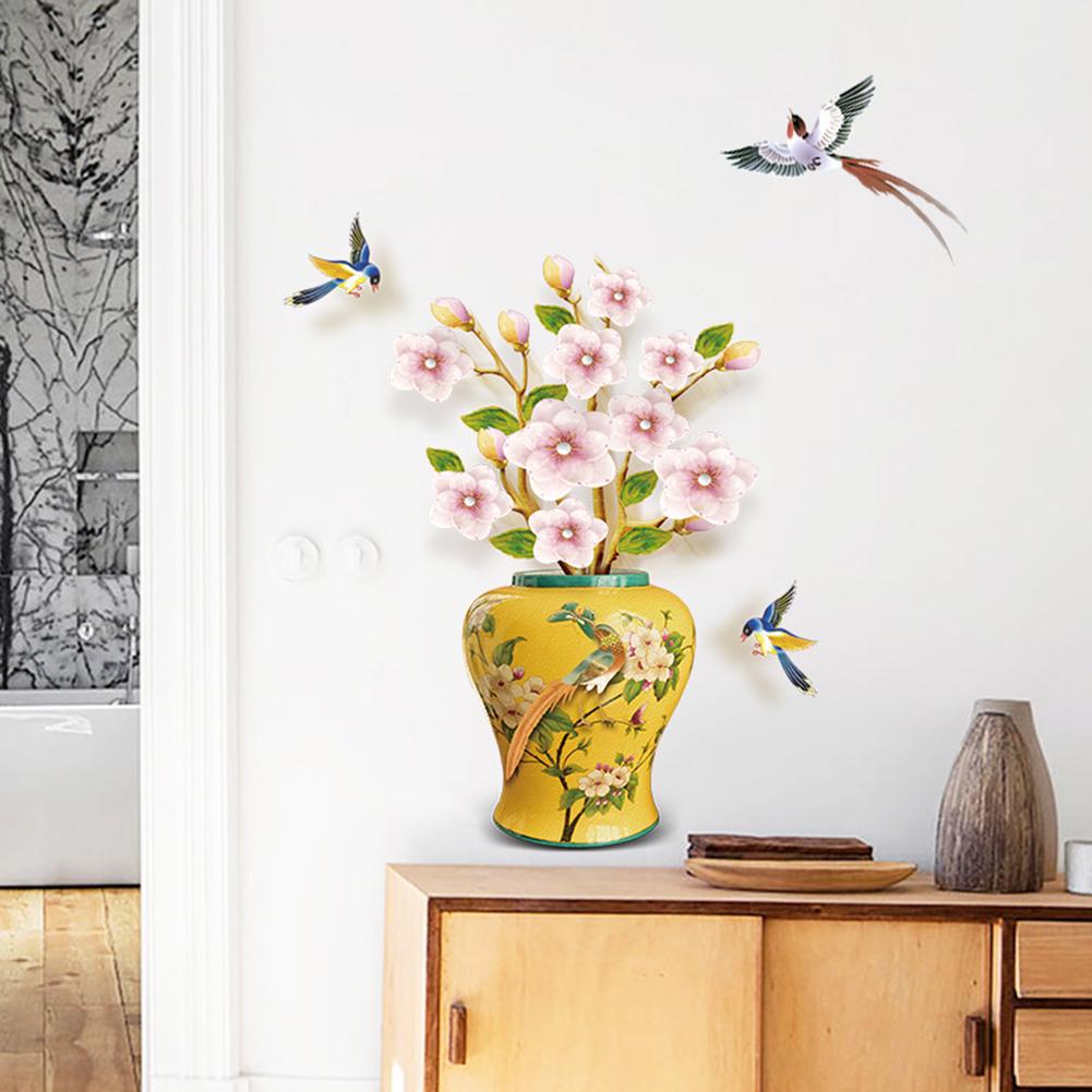 Sweet Room,Bird Fish Flower Vase Wall Sticker Poster Living Room Hallway Background Wall Sticker
