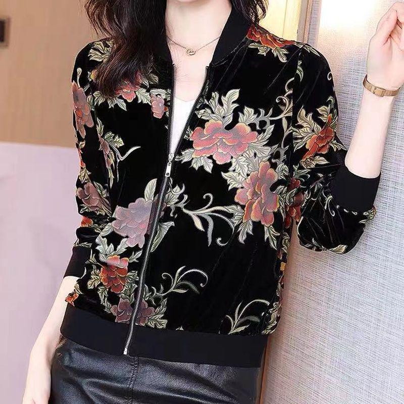 Stylish Velvet Tracksuit Jacket for Middle-aged and Elderly Women - Spring/Autumn Wear
