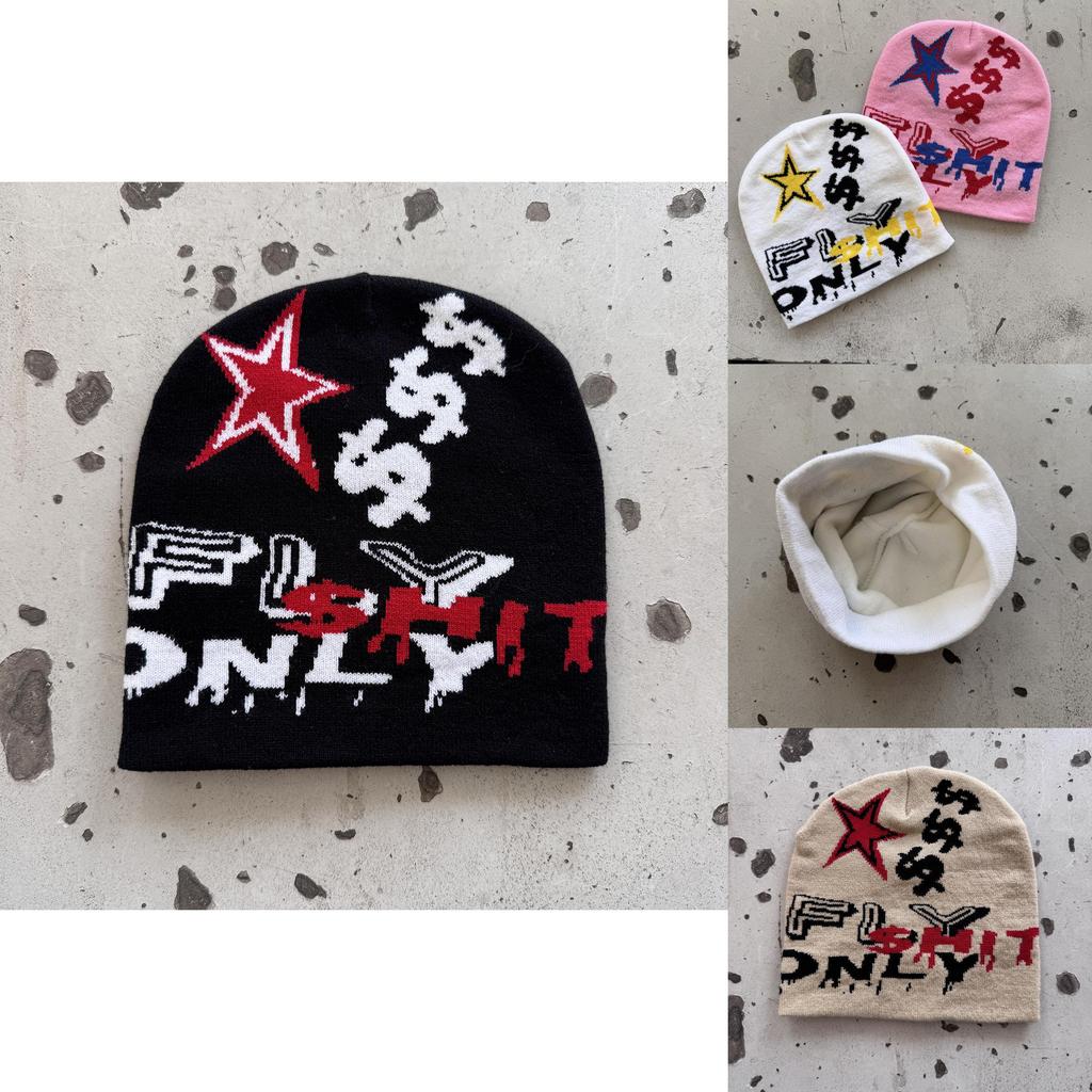 Fashion Hat Knit With Star And Letter Embroidery Design For Cold Seasons