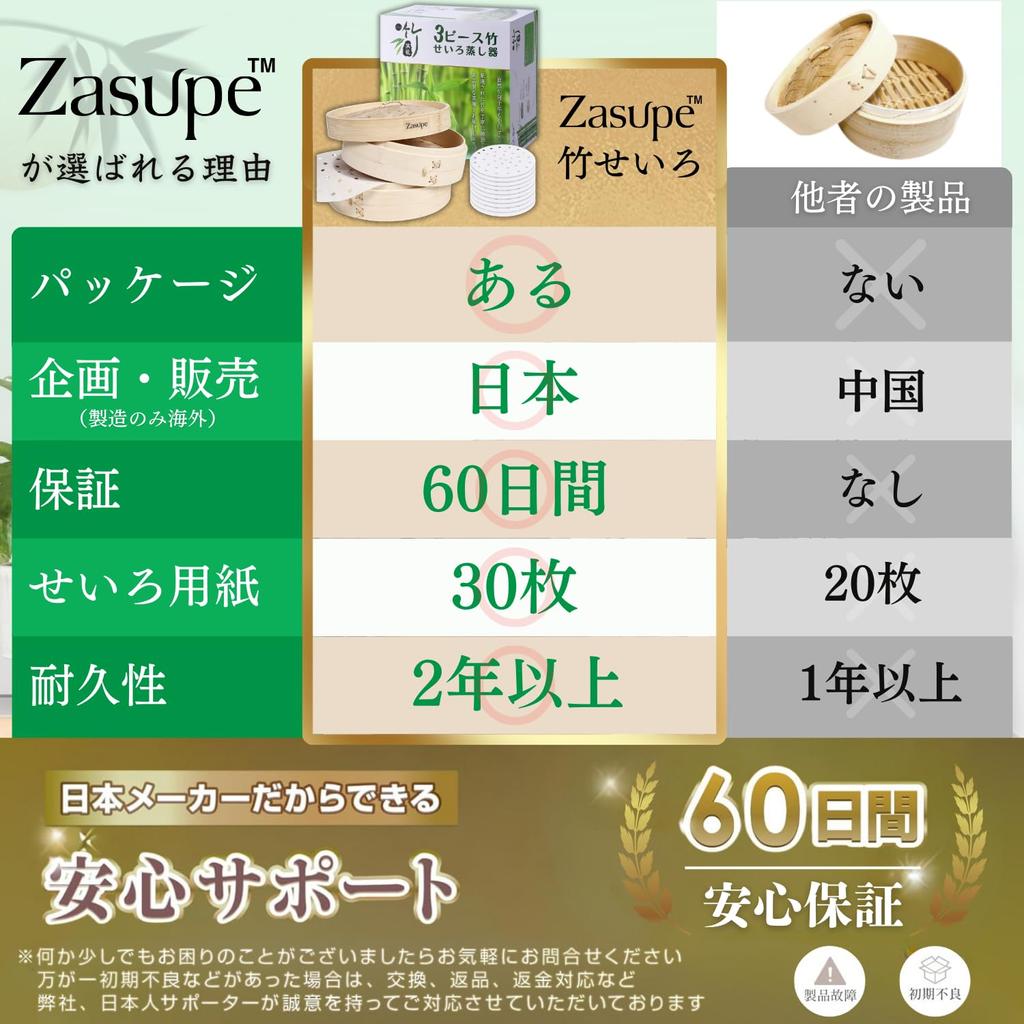 Zasupe 2 Natural 30 Sheets of Bamboo Steamer Japanese Instruction Manual Natural Steamed Vegetables Steamer, 21cm, Tiers, 100% Bamboo, Paper,