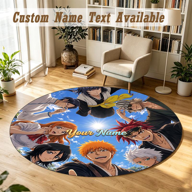 Bleach Anime Personalized Round Rug Support Custom Name, Soft Home Decor Mat