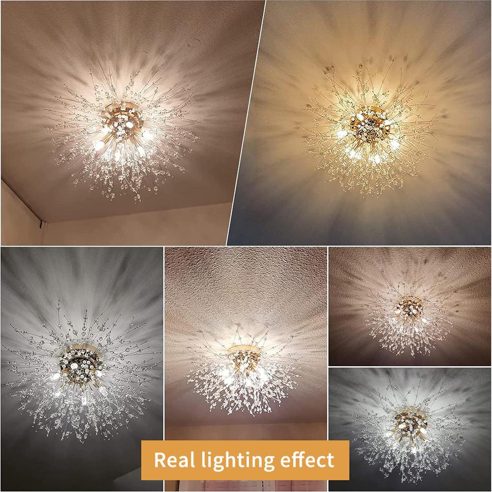 Modern Crystal Chandeliers Ceiling Light, Fireworks Chandelider, Gold Crystals Ceiling Lights, 6 G9 LED, For Living Room, Bedroom, Dining Room