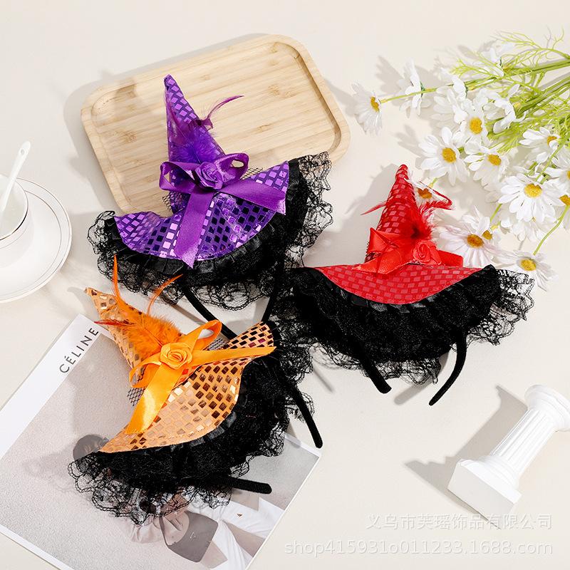 כובע מכשפה לכבוד ליל כל הקדושים, סרט ראש קוסם, כיסוי ראש עם קורי עכביש לליל כל הקדושים, חג המולד, תחפושת, נזר, אביזר, מסיבת התחפושות, ציוד למסיבה