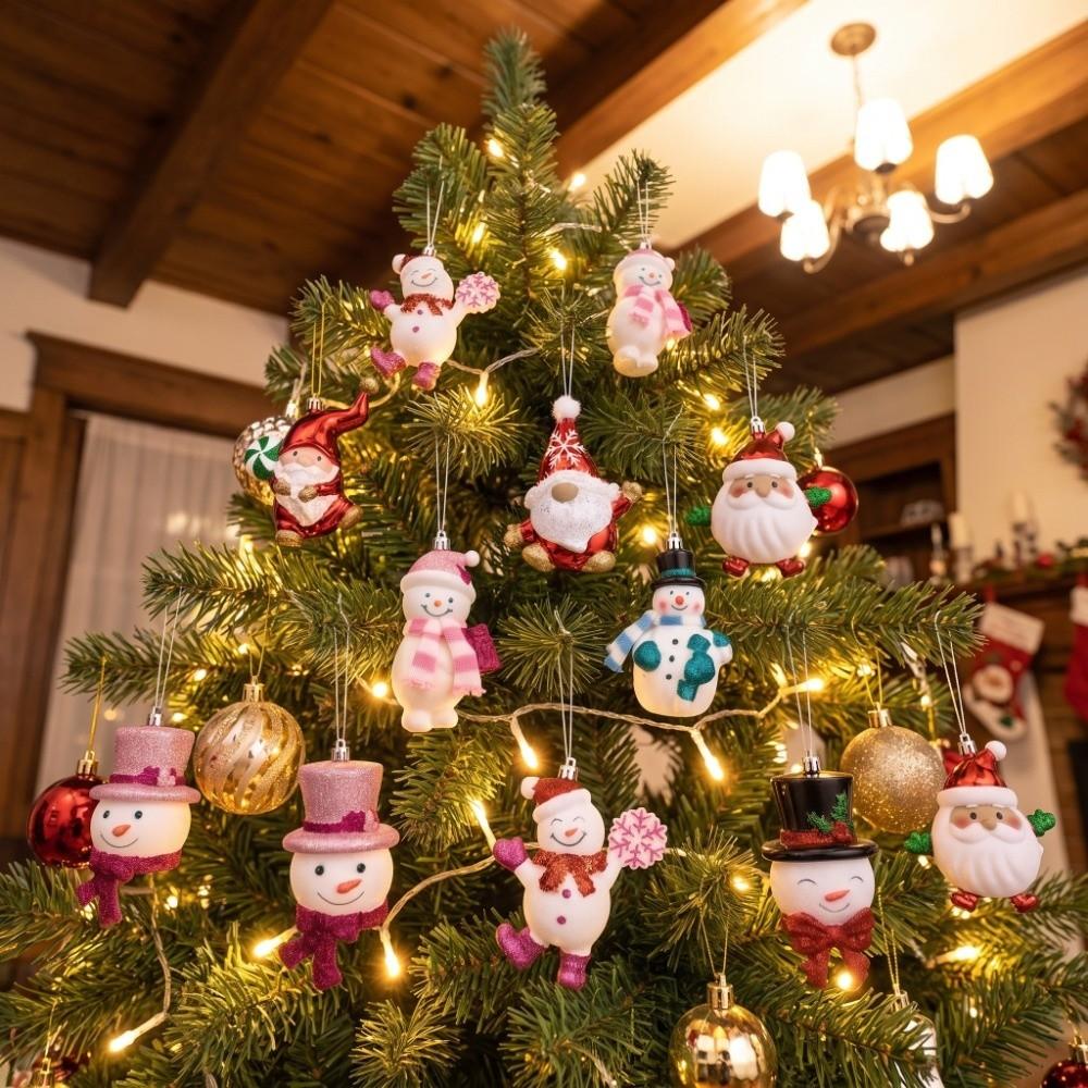 Plastic Santa Claus Snowman Pendant Snowman Christmas Hanging Cute Xmas Ornaments  Kids Xmas Gift