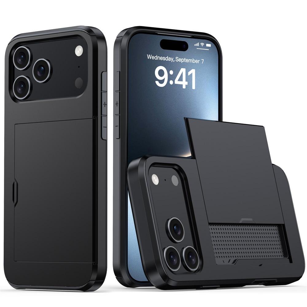 

Чехол-кошелек с золотисто-розовым покрытием и слотом для карт для iPhone, противоударный бронированный чехол-кошелек с держателем для кредитных карт iphone 17ProMax（6.9） чёрный