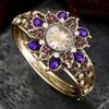 Rhinestone Flower Decor Quartz Bracelet Watch Analog Cuff Bangle Dress Wristwatch