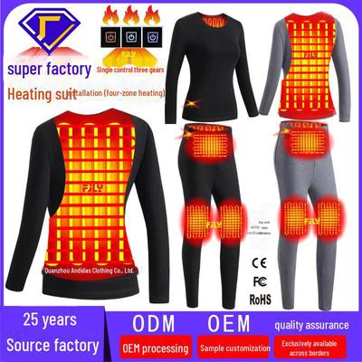 Ensemble assorti chauffant intelligent: Pull en coton à col rond et pantalon chauffant avec alimentation USB, plus velours pour plus de chaleur