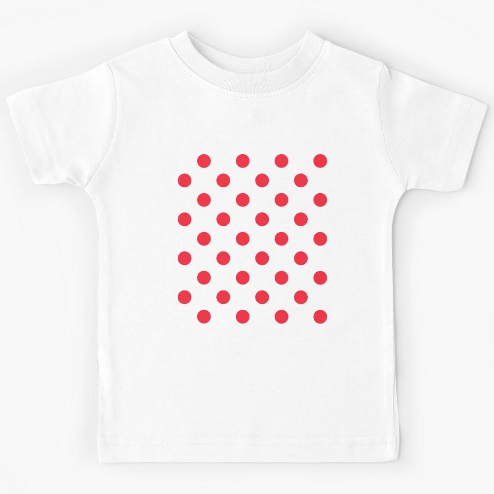 red polka dots design on cyan blue background Kids T-Shirt 130