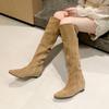 Sheepskin~ Wasteland Wind Height 5cm Pile Western Boots Women's Skinny Long Boots Maillard Tall Knight Boots