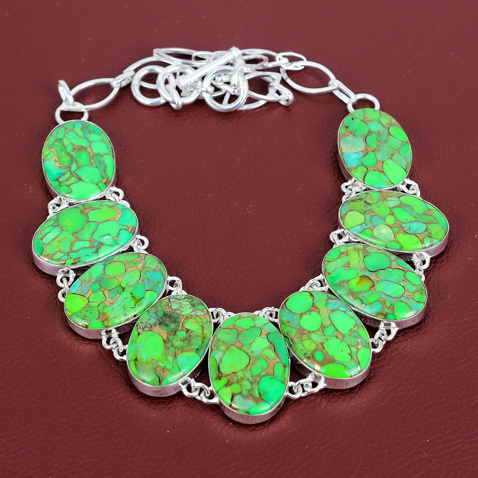 Copper green turquoise necklace  925 sterling silver necklace adjustable chain necklace handmade necklace gemstone jewelry anniversary gifts Adjustable