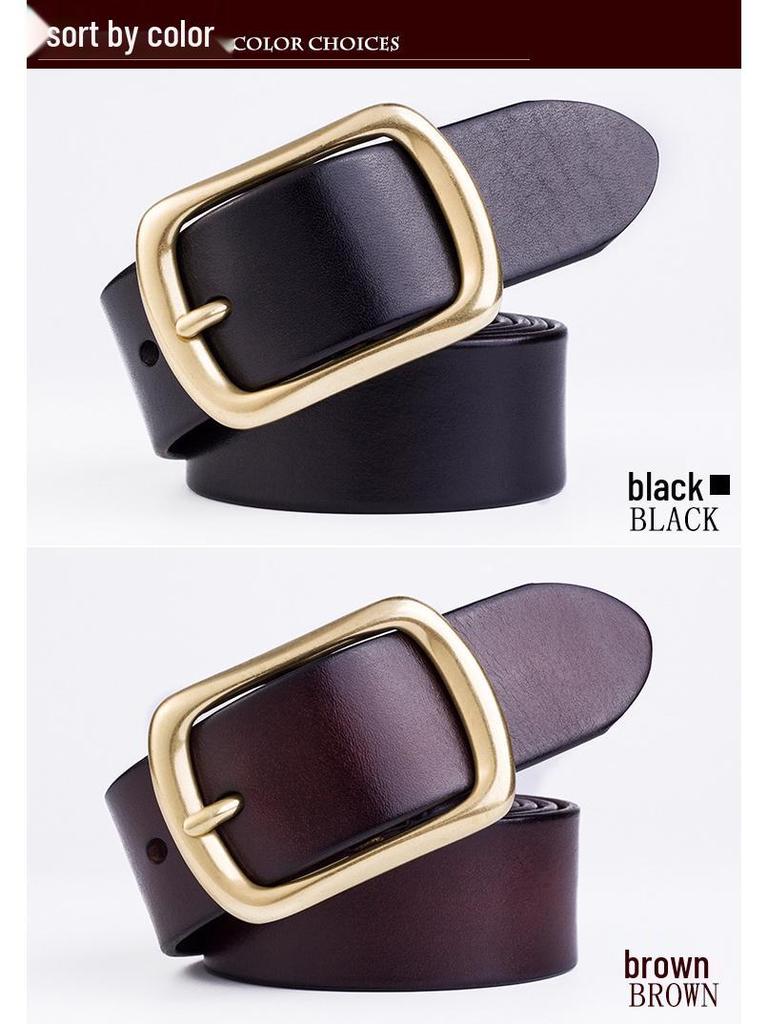 Men's Genuine Leather Pin Buckle Belt - Casual Pure Copper Cowhide Waist Accessory