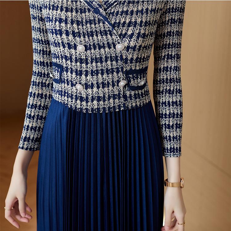 Jarní falešné dvoudílné skládané šaty pro ženy kostkované tenké francouzské oděvy se šroubovací nití