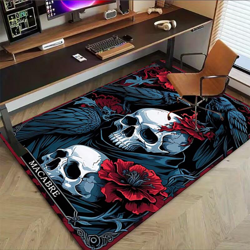 1pc Skull Raven Carpet Anti Slip Polyester Floor Mat for office.Bedroom