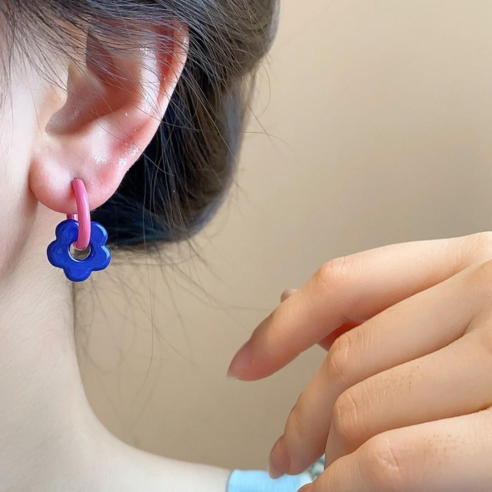 1pair Resin Acrylic Flower Earrings Gold Color Circle Ear Clasp New Drop Earrings Women Girl