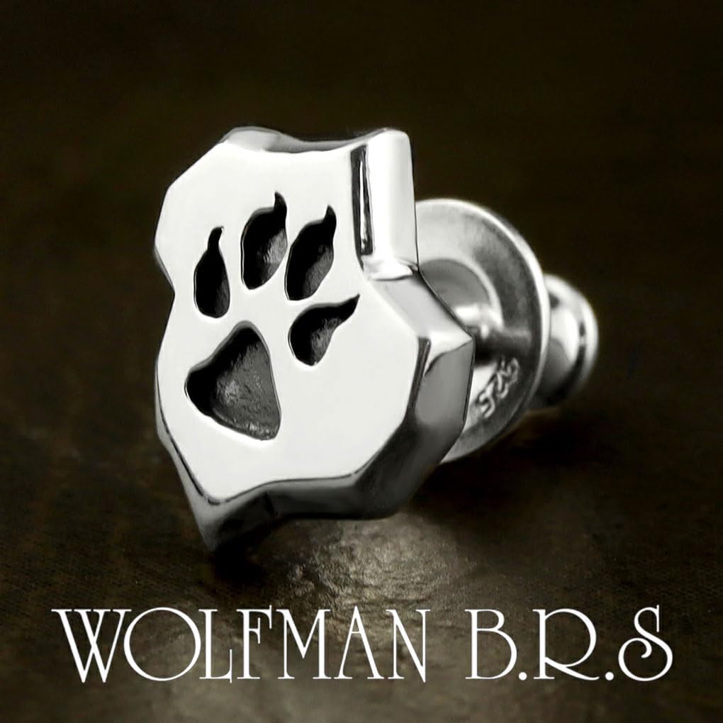 WOLFMAN B.R.S. Wolfman B.R.S. Silver 925 Wolf Foot Stud Earring (Single Earring) Wolf Paw Print Men's