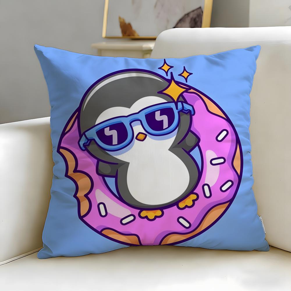 classic cartoon Cute Cartoon Penguin Cushion Cover Soft  EasyWash Pillow Case  Versatile for Couch Bed Travel and Office