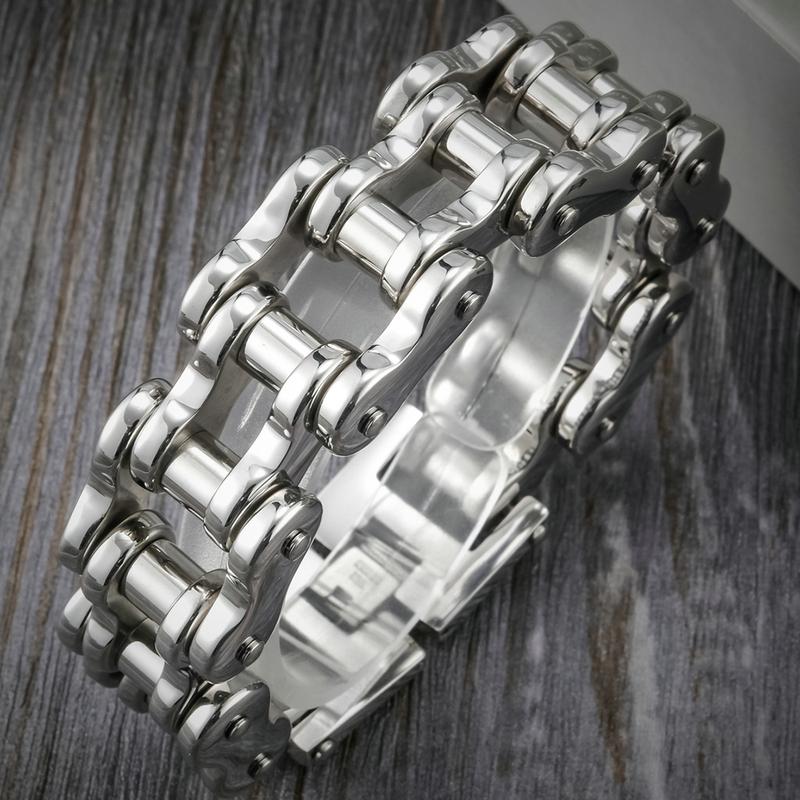 Bracciale Lungo 22/24CM Largo 21MM Uomo Rock And Roll Catena da Motociclista Braccialetti da Uomo Braccialetti Pesanti in Acciaio Inossidabile Gioielli Biker