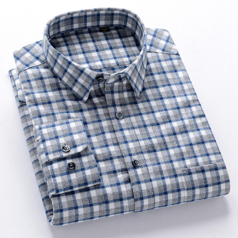 New 100% Pure Cotton Flannel Men's Plaid Shirts Male Business Casual High Quality Long sleeve Shirt for Men Pocket Shirt 4XL 5XL