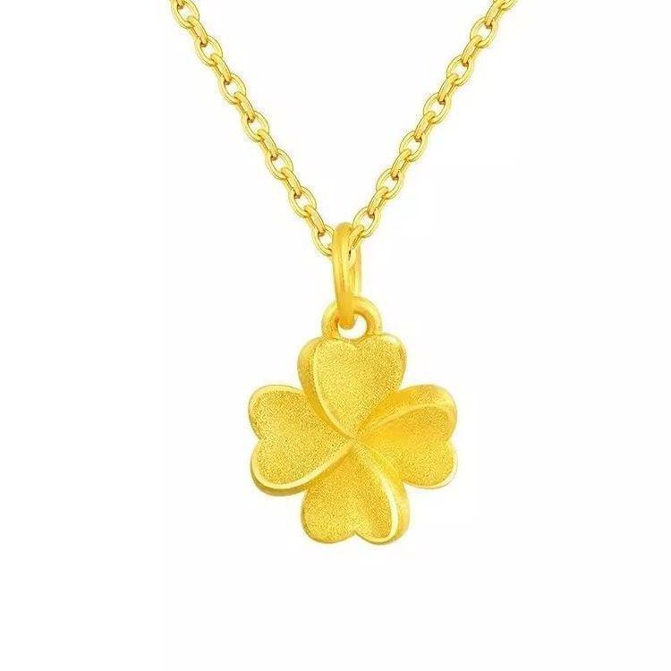 Matte Gold Four-Leaf Clover Chain Necklace - Elegant Lucky Gift for Her