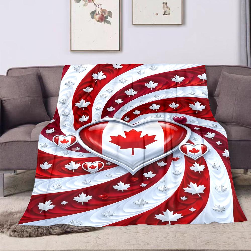 Heart-Shaped Canadian Maple Leaf Design Patterned flannel blanket perfect for the bedroom living room, sofa, or a little nap
