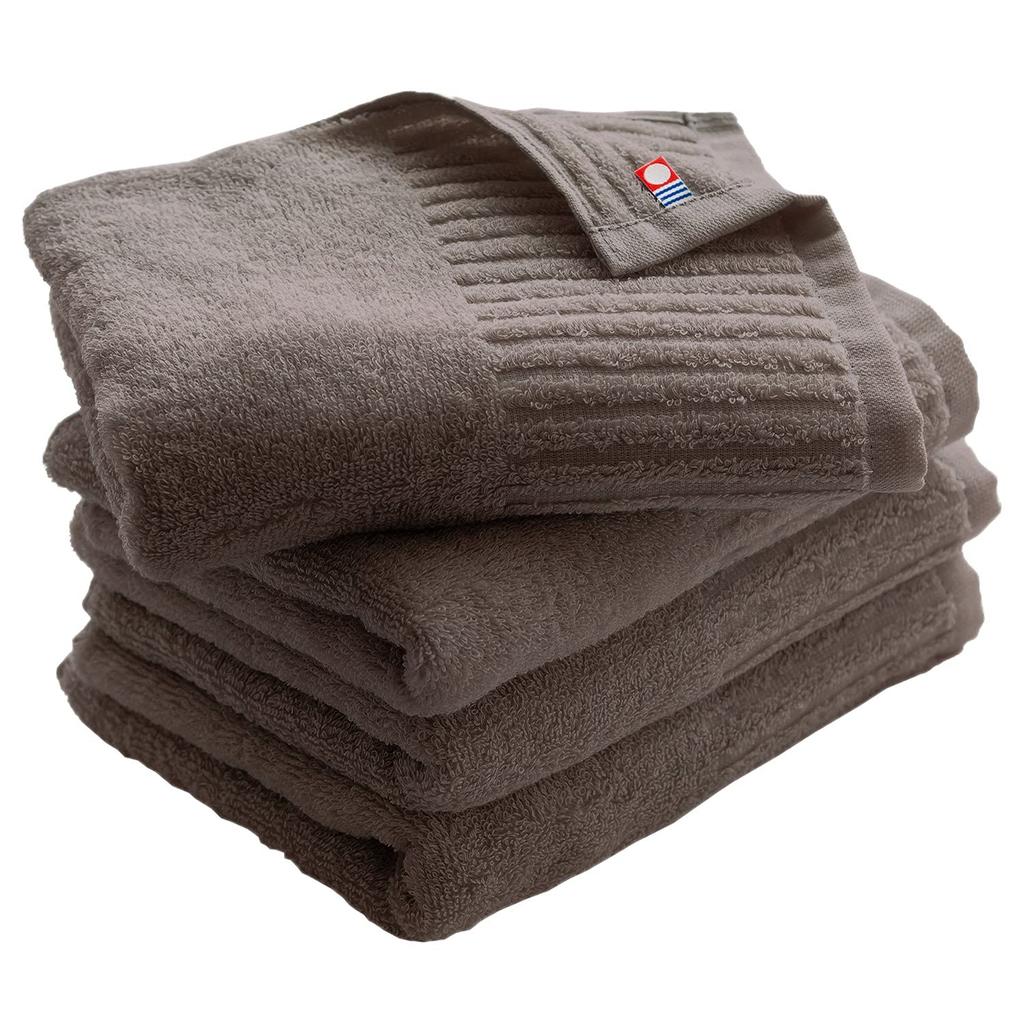 Imabari Towel Brand Certified Face Set of Made in Long Highly Gray Beige Towels, 4, Japan, Ribbed, Pile, Soft, Thin, Quick-Drying, Absorbent, 100%