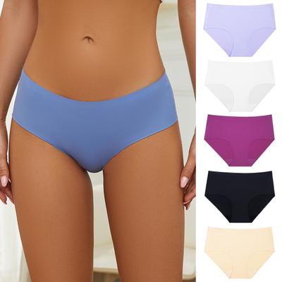 Damen Unterhosen Nahtlose Einfarbig Weiche Mittlere Taille Feuchtigkeitsableitende Elastische Lady Slips Sporthöschen