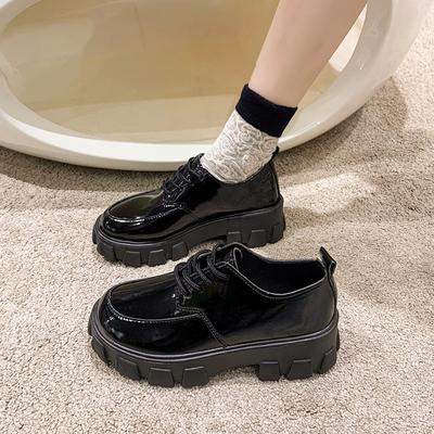Summer and Autumn New British Style Muffin Platform Small Leather Shoes Women's Round Head Lace-up Japanese JK Casual Women