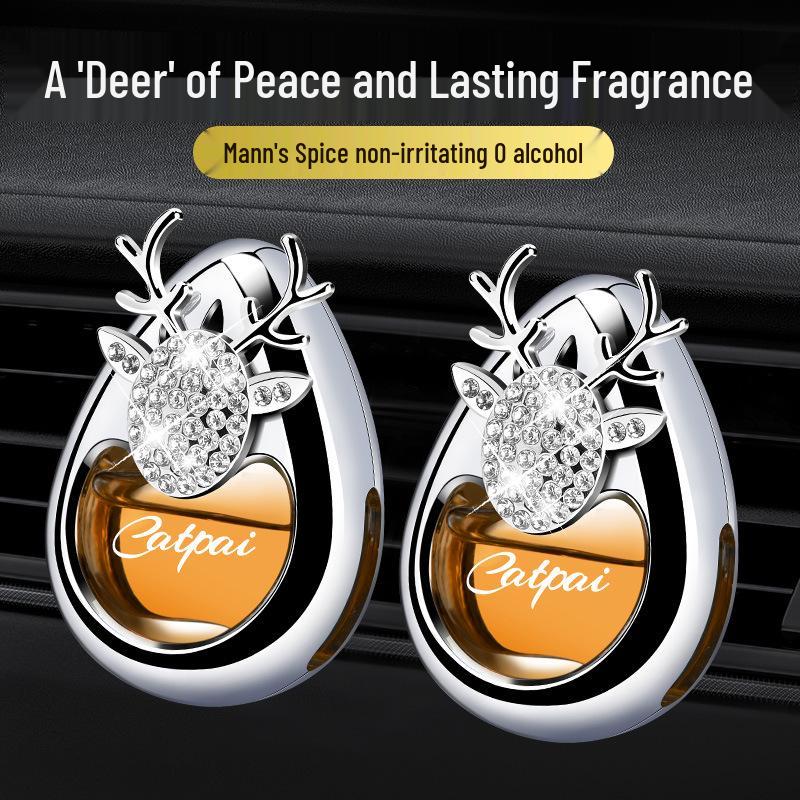 Diamond-Studded Deer Car Perfume: Elegant Air Vent Freshener & Cute Ornament for Women's Car Interiors