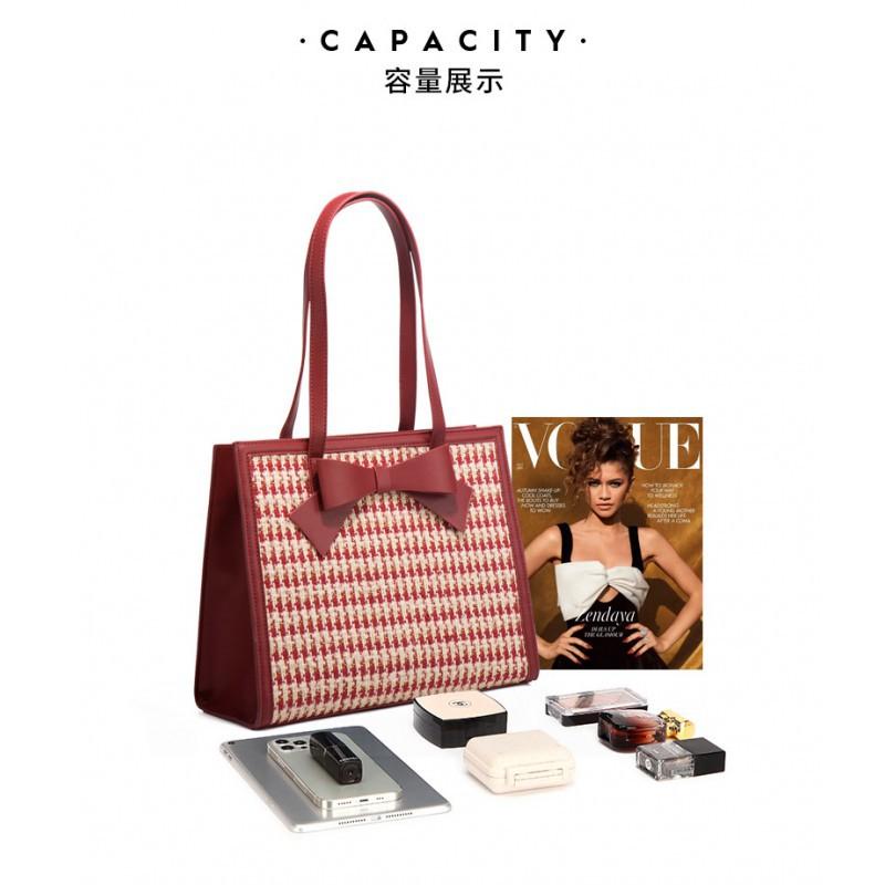 Red Bag 2025 New Wedding Women's Houndstooth High-quality Large-capacity Single-shoulder Tote Bride's