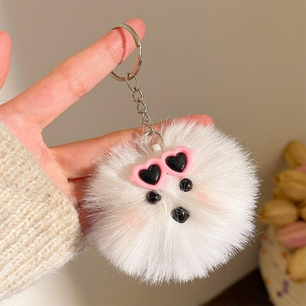 Porte-clés Pompon Fluffy Mignon Porte-clés Dessin Animé Charme Boule de Fausse Fourrure Douce Pendentif Sac brown