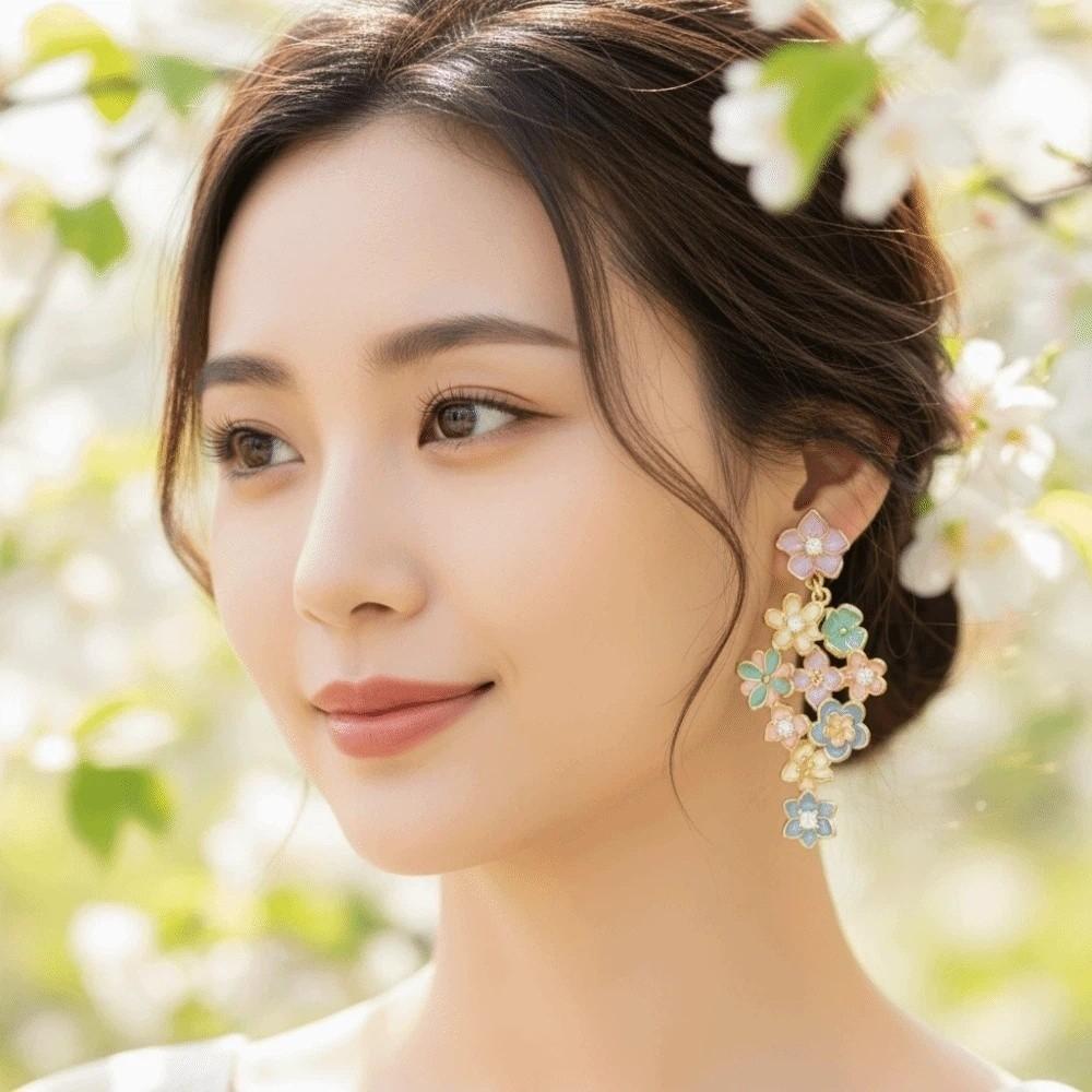 1 pair Temperament Tassel Flower Eardrops Exquisite Dripping Glaze Earrings Daily