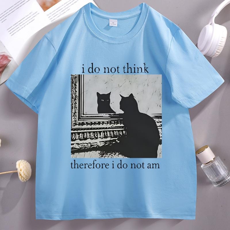 I Do Not Think Therefore Tshirt Funny Cat Printed Tshirt Vintage Witchy Goth T Shirt Punk Style Cotton Short Sleeve Clothes