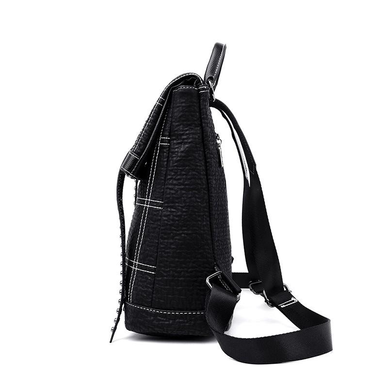 Backpack Fashion Embroidery Thread Dual Purpose Backpack Soft Leather Large Capacity Travel Bag