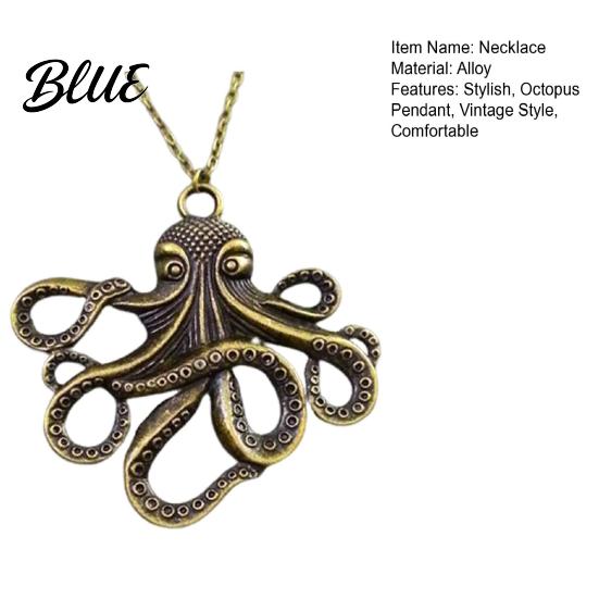 Beautiful Octopus Pendant Vintage Necklace Punk Charm Retro Detailed Jewelry