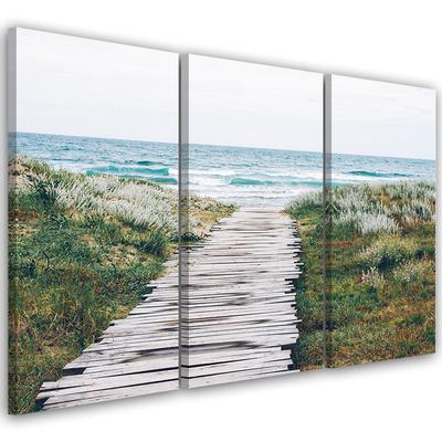 Three Piece Picture Canvas Print Beach Sea Dunes Grass
