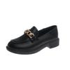 Shoes For Women Metal Chain Oxford Woman New Slip On Square Heel Platform Shoe Round Toe Solid Leather Casual Loafers