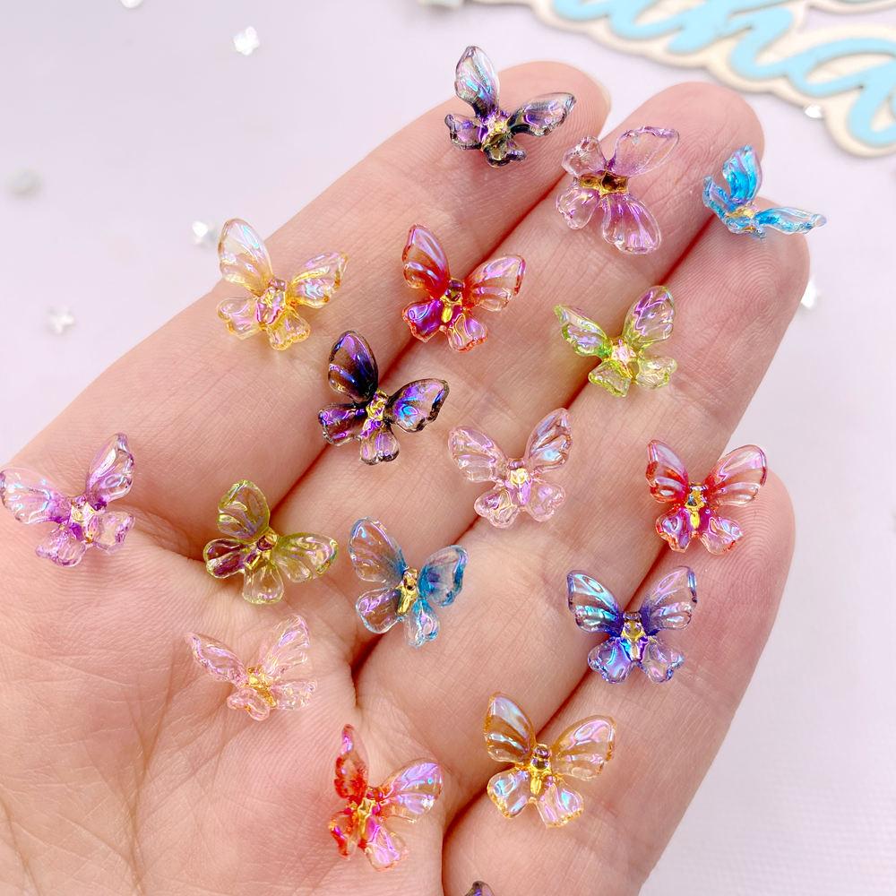 7mm/9mm/11mm Mixed Glitter Resin Colorful Mini 3D Rotating Crystals Butterfly Flat Back Rhinestone Nail Art Applique DIY Crafts