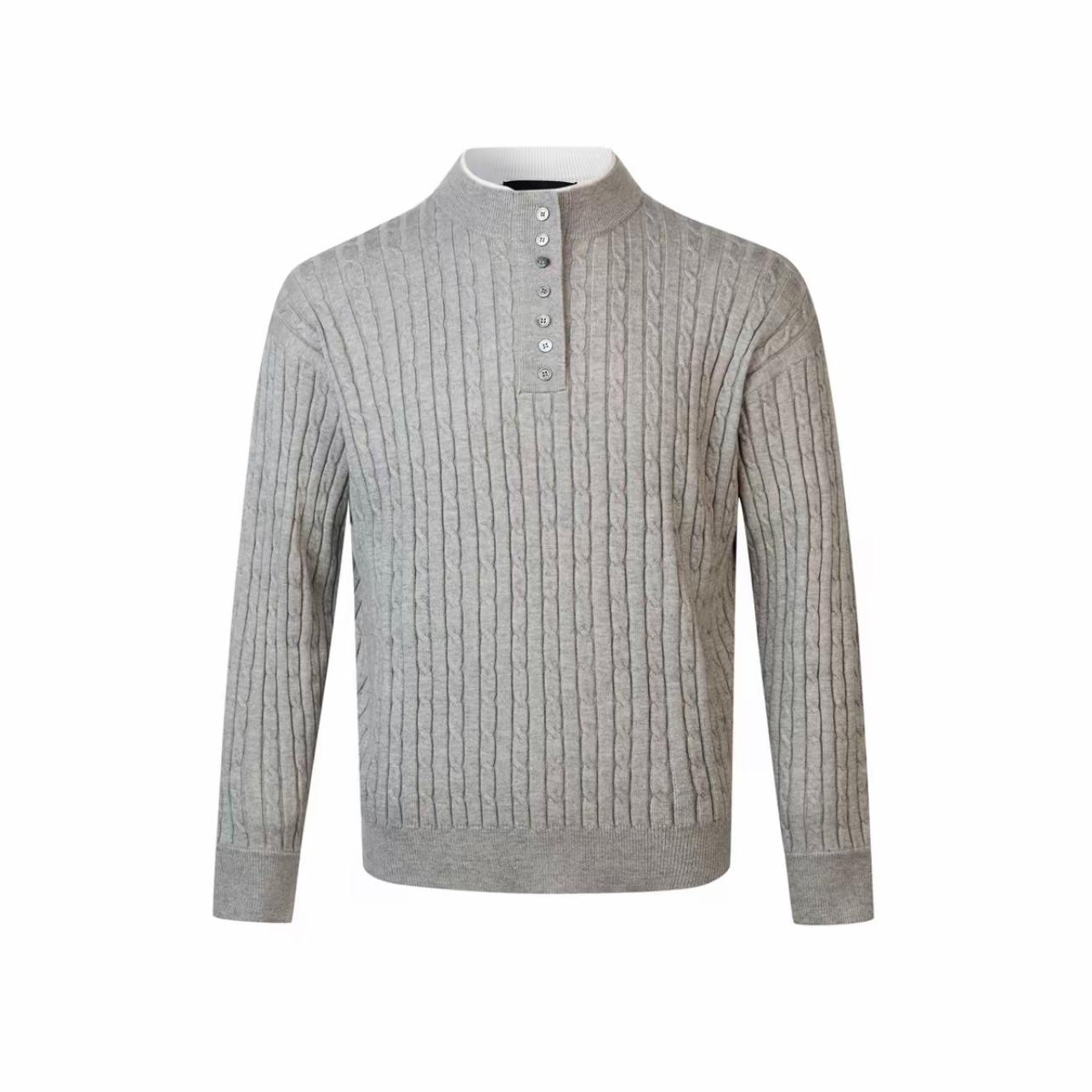 Unisex Vintage-Style Cable Knit Henley Sweater: Autumn Fashion Loose Fit XL серый