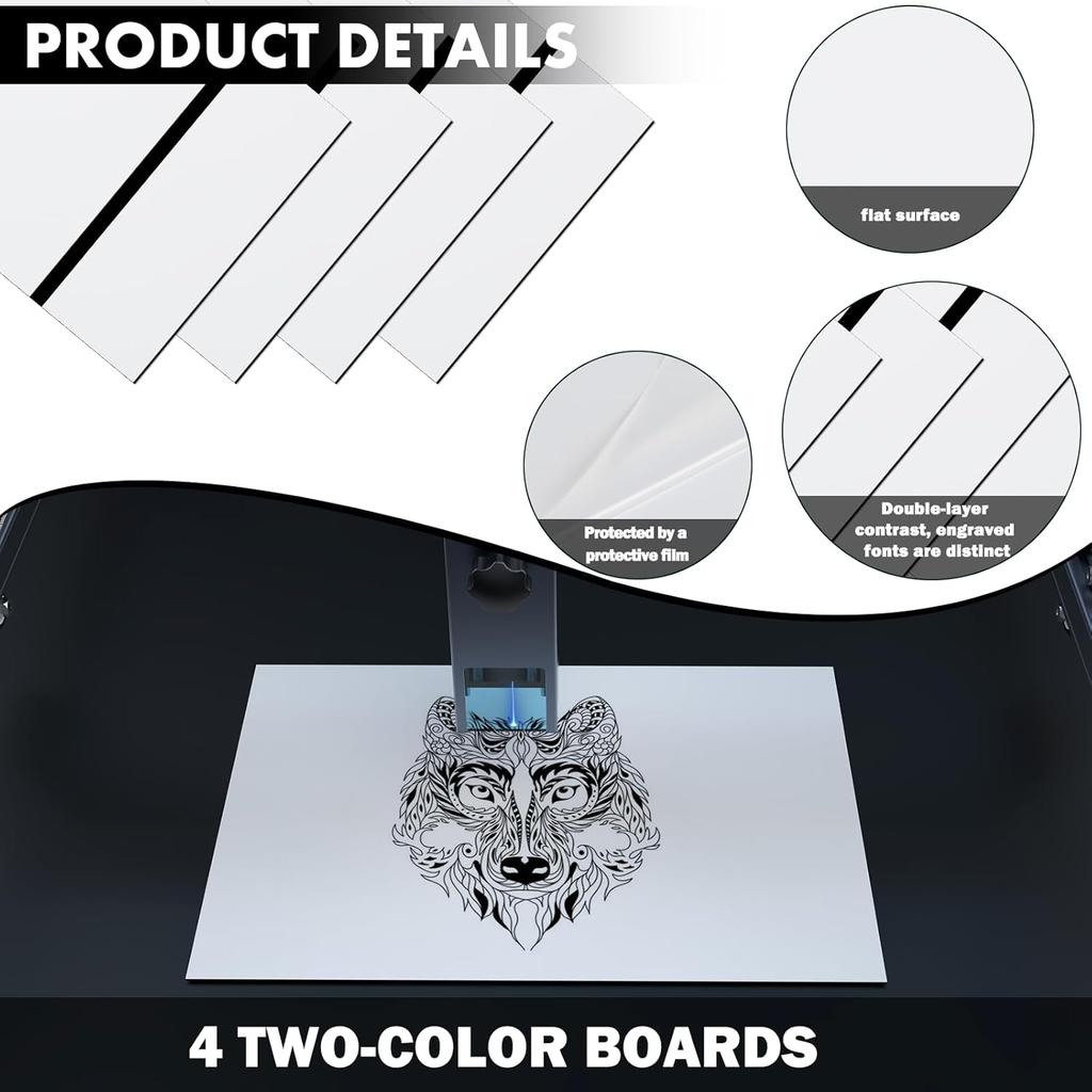 Double Color Acrylic Sheet (8" x 12", 200 * 300 mm, 4 Pieces)-White/Black