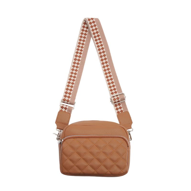 

2025 Lattice Shoulder Crossbody Bags Leather Solid Square Handbags Wide Strap Travel Shopper Bags Vintage Tote Bag 19-8-14 cm коричневий